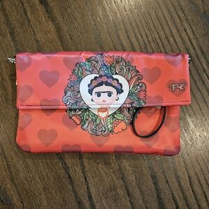 Tani Red Heart Clutch with Frida Kahlo Design